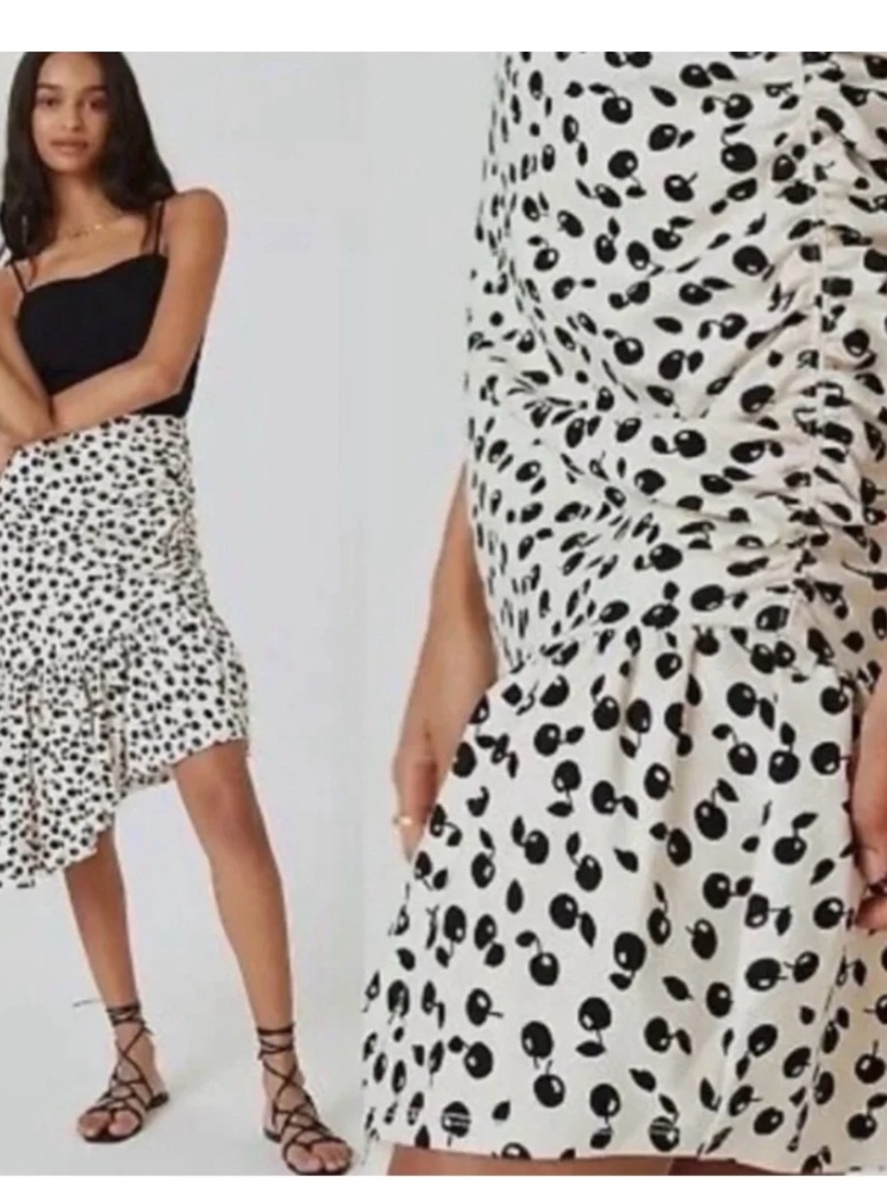 Maeve Black and White Printed High-Low Ruffle Skirt